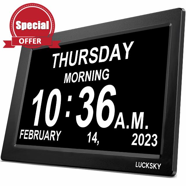 LUCKSKY 10 Inch Large Display Digital Calendar Day Clocks for Seniors