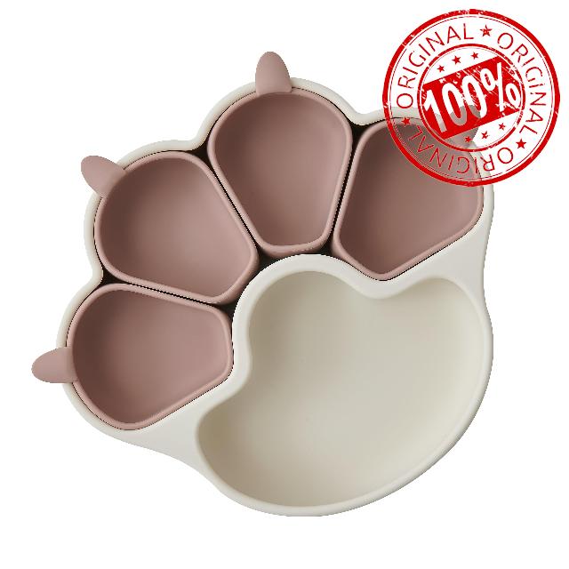 Firgi Meow Meow 100% Food Grade Silicone Suction Infant Plates for Baby and Toddlers Divided Non-Slip Design Baby Led Weaning BPA Free Unbreakable Platinum Silicone Korea Made Taupe Brown