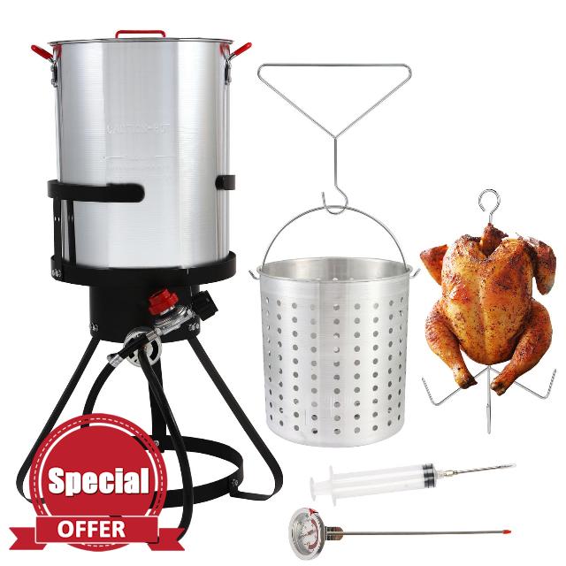 Turkey Fryer Propane Turkey Deep Fryer Seafood Crab Boil Pot Kit Aluminum Fish fryers Outdoor Cooking Crawfish Boiler Steamer Set with 30 Qt Fryer Basket 54000 BTU Burner 10 PSI Regulator
