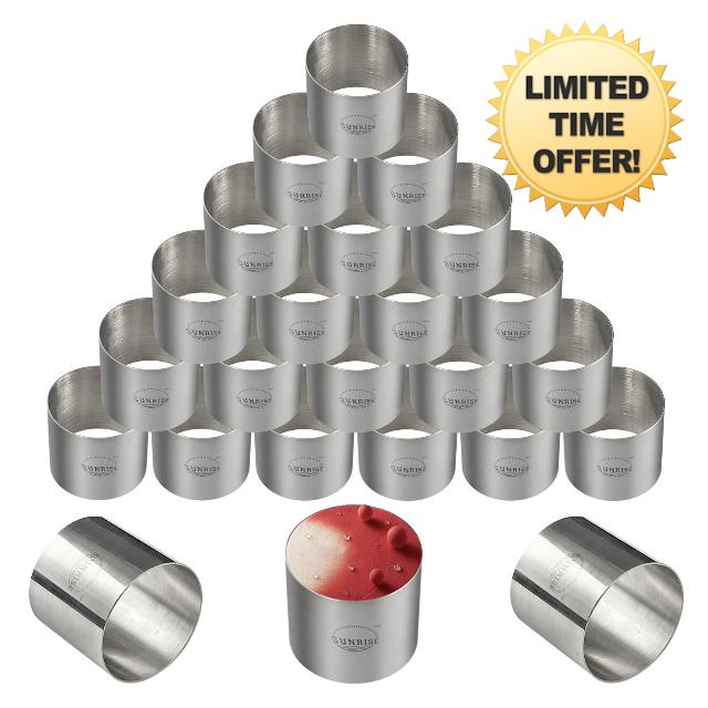 Sunrise Kitchen Supply Plating Forms Stainless Steel Ring Mold Sets 3" X 2.75" (24)