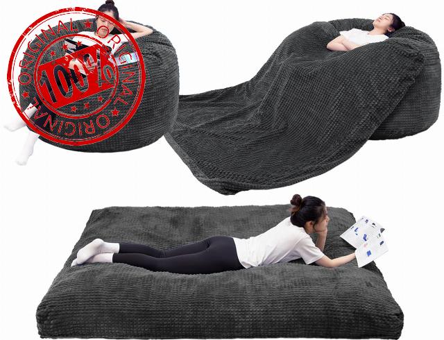 5Ft Bean Bag Chair/Bed Transformable Giant with Washable Plush Velvet Cover - Perfect for Adults