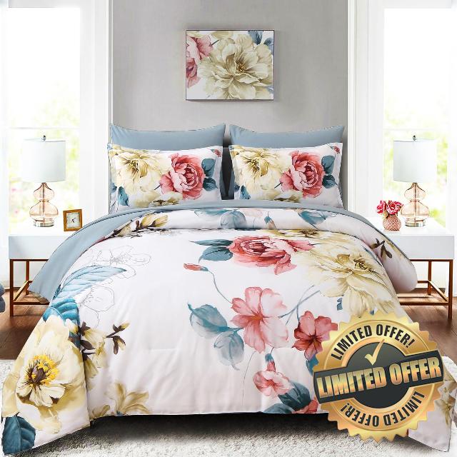 Floral Comforter Set Queen Size 7 Pieces Bed in a Bag