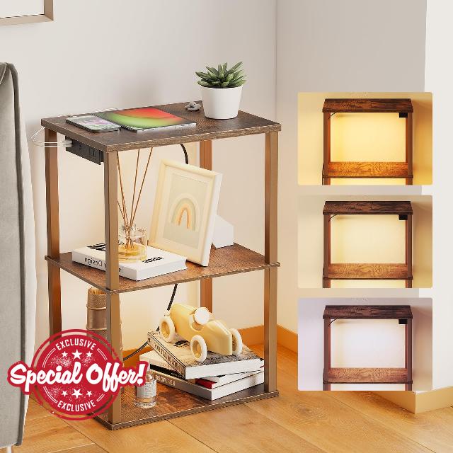 SUNMORY Dimmable LED End Table with Charging Station