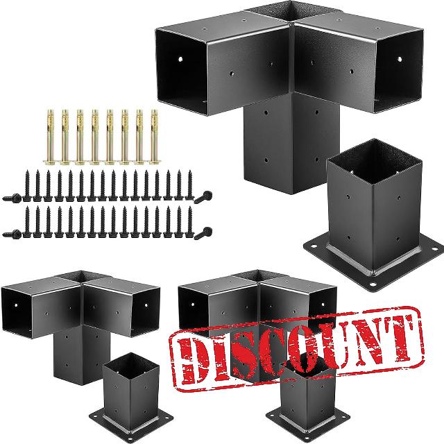 GGAIFbp Pergola Brackets Kit 4x4 inches 2 Pack Heavy Duty 3 Way Right Angle Corner Pergola Hardware Brackets Kit with Post Base Woodwork DIY Pergola Kit & Post Base Brackets for Patio Pergolas