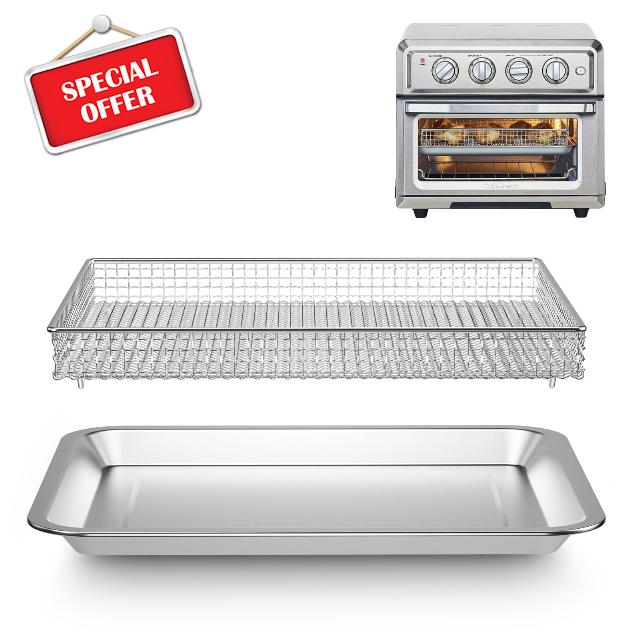 Stainless Steel Baking Tray Pan and Air Fryer Basket Compatible with Cuisinart Airfryer TOA-060 and TOA-065 for Cuisinart air fryer replacement parts