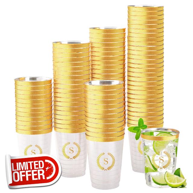 Datyiiha 100 Pieces Monogrammed Plastic Cups Gold Foil Letter S Disposable Cups 12 oz Clear Initial Party Cups for Wedding Birthday Baby Shower Personalized Party Drinkware