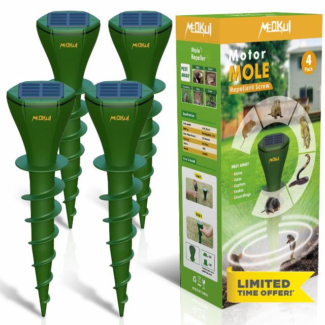 Meokui Mole Repellent Solar Powered Noiseless Deterrent Vibrating Stake
