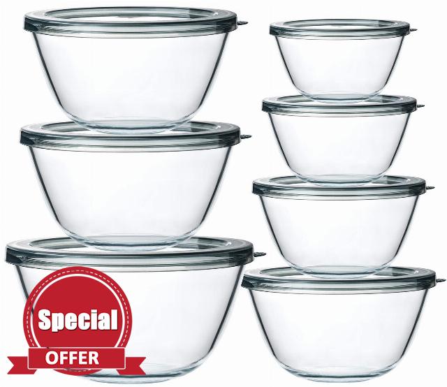 M MCIRCO Glass Salad Bowls -14-Piece Set with BPA- Free Lids