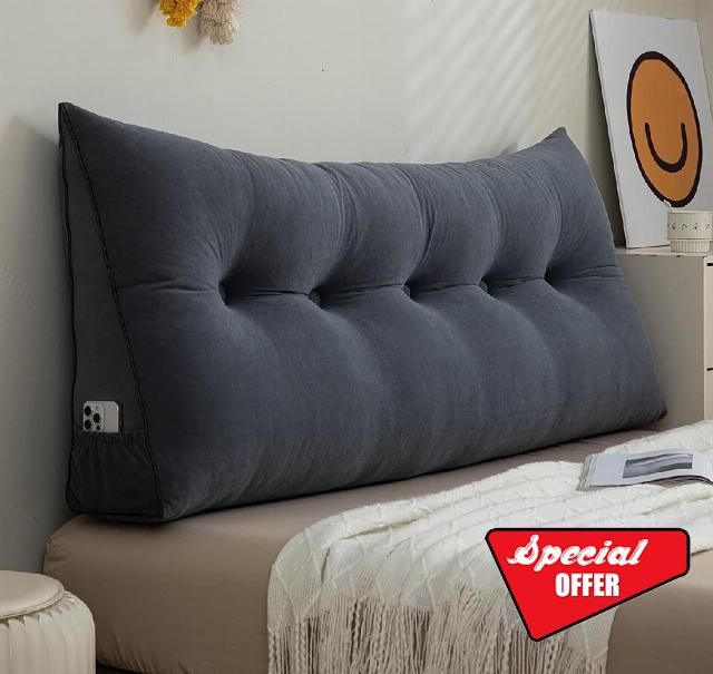 Large Headboard Pillow Queeen Bed Rest Reading Pillow Bolster Triangular Pillow backrest with Rich Velvet Washable Cover Backrest Positioning Support Pillow for Daybed-grey/Queeen-59"*9"*23.6"