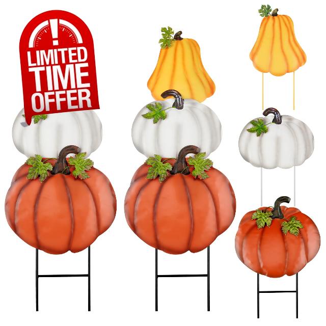 2 Set Fall Pumpkins Decorations Outdoor Garden Stakes