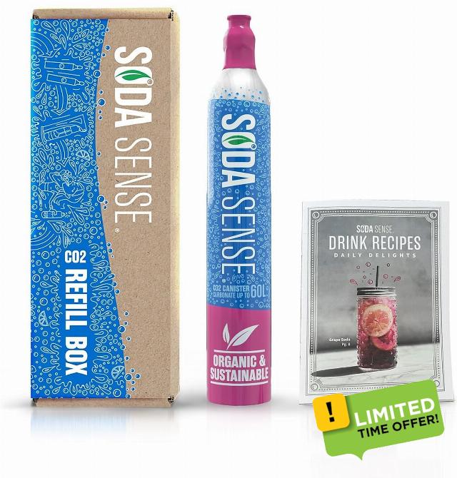 Soda Sense 1pk Easy Connect 60L CO2 Carbonator Cylinder Recipe Book Bundle + $15 Amazon Gift Card
