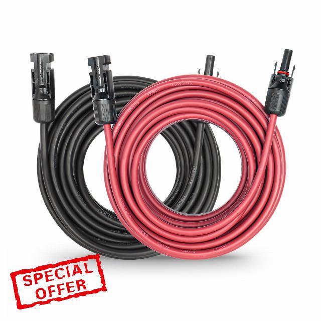 Kimbluth 10 AWG Solar Extension Cable 50FT Black + 50FT Red