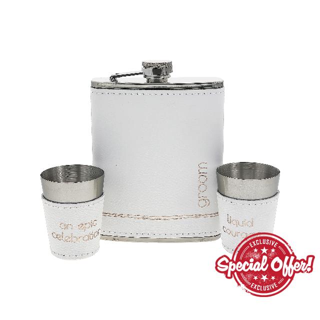 Pavilion Gift Company - Groom - 8-ounce Flask & 2-ounce Shot Glass Set
