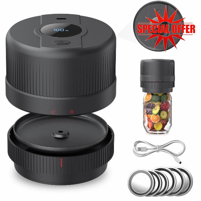 Electric Vacuum Sealer For Mason Jars ,Automatic Jar Sealer Kit for Food Storage with Wide & Regular Mouth Mason canning Compatible with FoodSaver Vacuum Sealer-Black