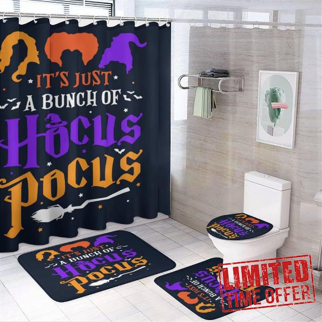 ZYTECO 4PCS Hocus Pocus Shower Curtain Set with Non-Slip Rugs
