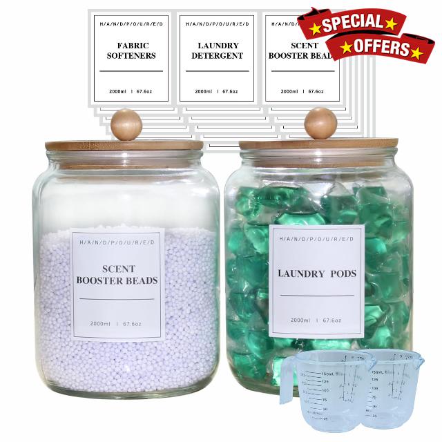 2 Pack Half Gallon Glass Jars For Laundry Room Organization And Storage
