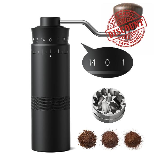 Manual Coffee Grinder with External Adjustable Coarseness Stainless Steel Conical Burr Capacity 35g