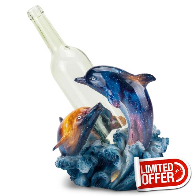MayRich Company 11532 Jumping Rainbow Swirled Dolphins Multicolor 8 x 7.5 Inches Resin Tabletop Wine Bottle Holder Rack