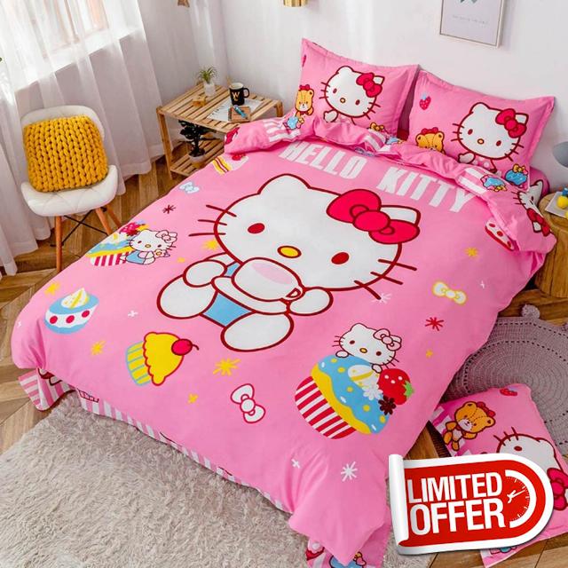 GRAFER Pink Girls Kitty Cat Duvet Cover Set Bedding Set - Sanding Microfiber - Duvet Cover