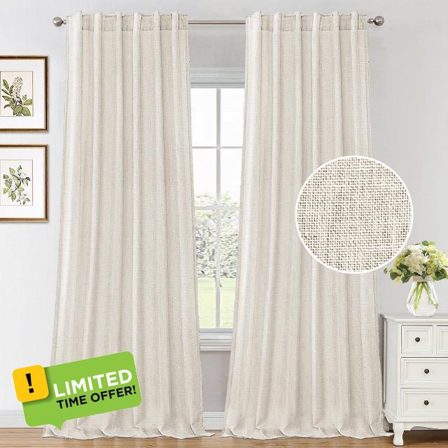 Ivory White Natural Linen Curtains Back Tab 84 Inch Length for Living Room Farmhouse Rod Pocket Drape Light Filtering Semi Sheer Neutral Country Rustic Burlap Curtain for Bedroom