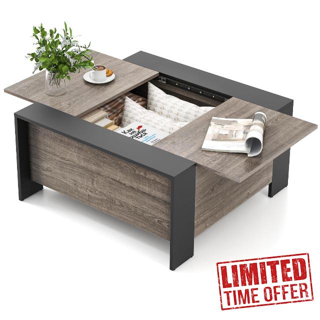Tangkula Square Farmhouse Coffee Table with Hidden Storage