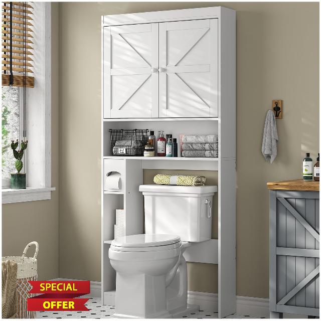 Furomate Over The Toilet Storage Cabinet with Shelves and Doors