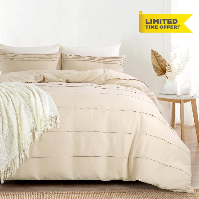 HOMBYS 120"x120" Duvet Cover Oversized King Ultra Soft Beige Pintuck Duvet Cover for All Season with Ziper Closure & 8 Corner Tabs