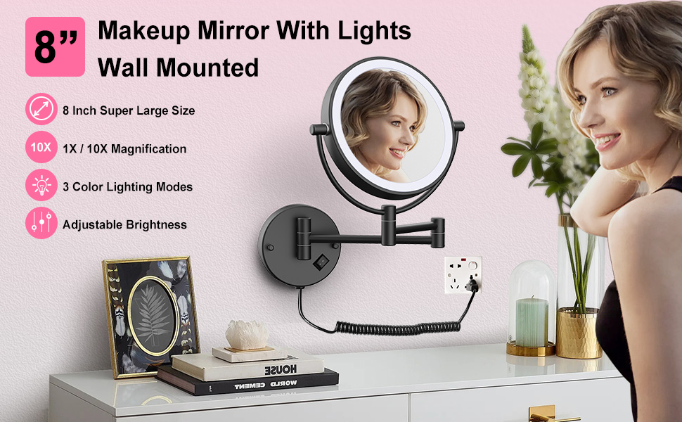 wall magnifying mirror with light