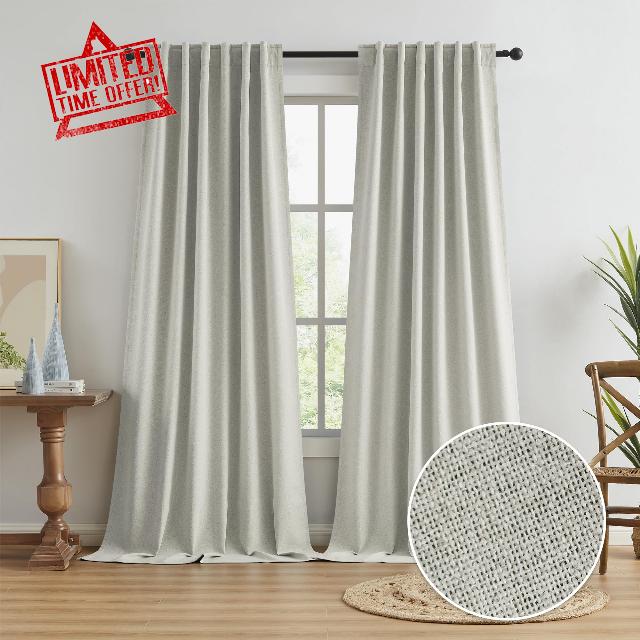 KEQIAOSUOCAI Linen Blackout Curtains 102 Inches Long