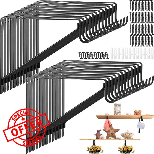 24 Pack Closet Rod Bracket Bulk Heavy Duty Closet Brackets Closet Shelf Bracket with Rod Support Rod Brackets Holder Shelf Rod Hangers Hooks with Screw for Home