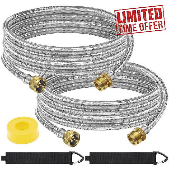 2 Pack Upgraded Stainless Braid 12 Ft Propane Torch Extension Hose for Propane Tree or Propane Tee Adapter Tree Post Assembly 1" x20 Male Throwaway Cylinder Thread - T and Y Connects 1lb Appliance