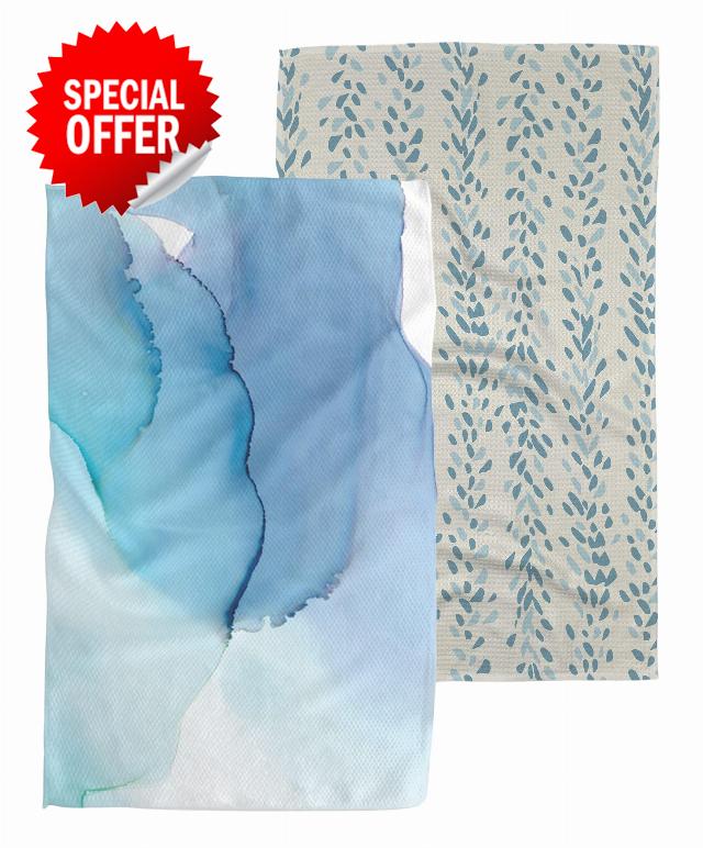 GEOMETRY Kitchen Tea Towel - Quick Dry Microfiber Cloth Dish Towels for Kitchen Drying - Premium Quick Dry Towel - Reeds Printed + Forward (Pale Periwinkle 2-Pack Set)