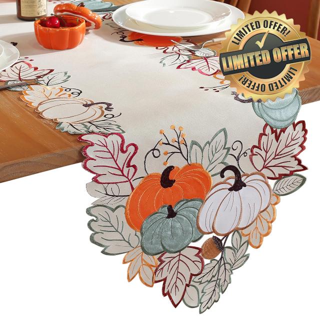 Tseidigs Fall Table Runner 68"x16" Embroidered Pumpkin Fall Decorations for Home Autumn Harvest Thanksgiving Table Runner Table Decor
