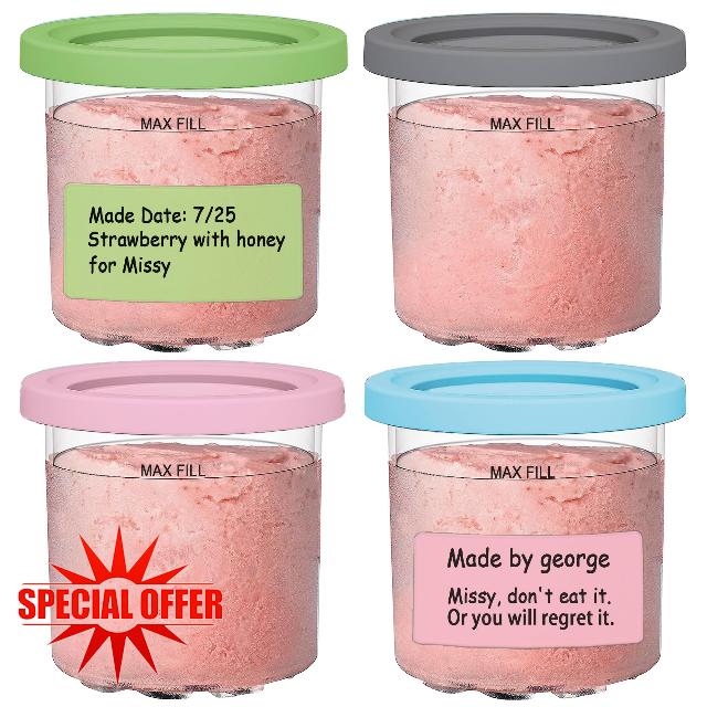 Kubyertos Pints and Lids - 4 Pack Fit for Ninja CREAMi NC299AMZ NC300 NC301 Series Ice Cream Makers