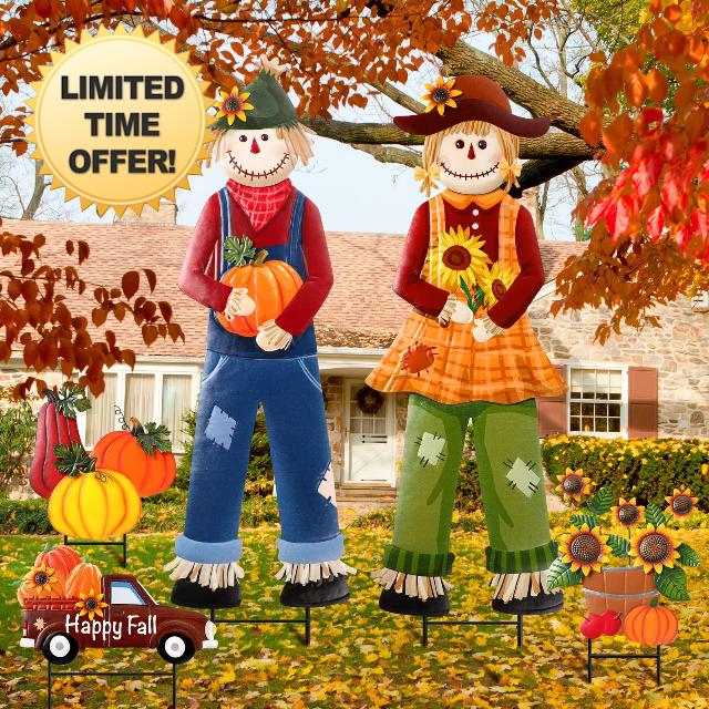 5 Pcs Fall Thanksgiving Scarecrow Yard Stakes Metal Set 30 Inch Large Fall Decorations Outdoor Pumpkin Sunflower Truck Scarecrows Thanksgiving Porch Decor Fall Metal Yard Stakes for Garden