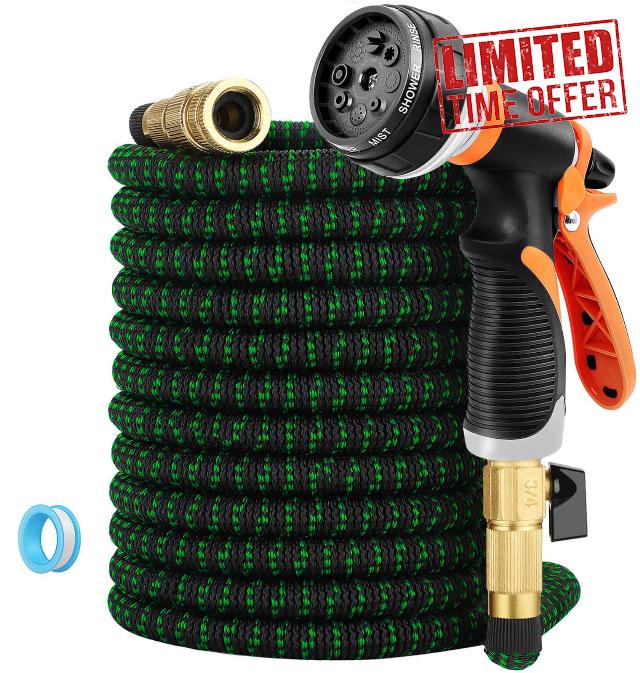 Expandable Garden Hose with 8 Function Hose Nozzle