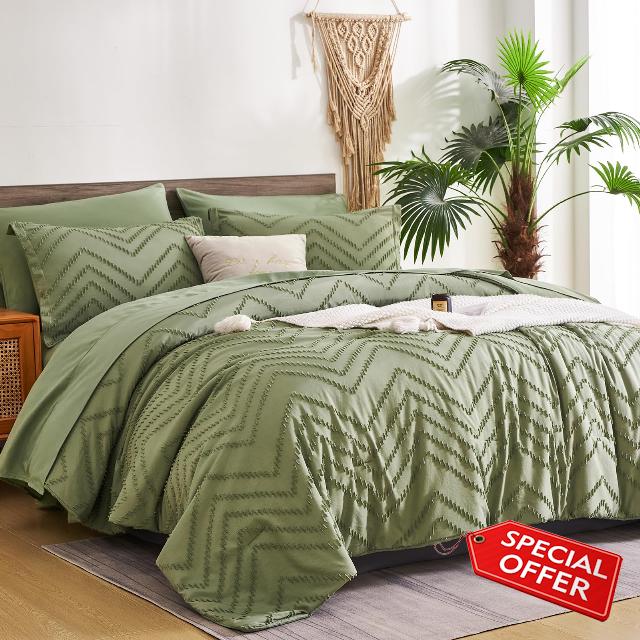 FLYMME Sage Green King Size Comforter Set with Sheets