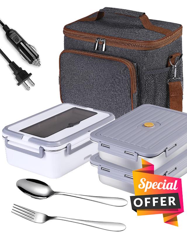FanFanOK Electric Lunch Box 80W Heated Lunch Boxes for Adults Work/Car/Truck/Home
