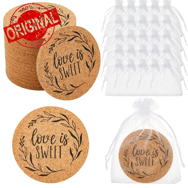 Umigy 50 Sets Round Cork Coasters Personalized Wedding Favors Bulk Custom Coaster Personalized Coasters Wedding Gift for Gift Favors Drink Dad Fathers Men Couple Bridal