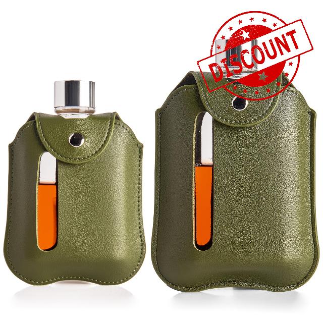 Delove Modern Glass Hip Flask with Detachable Leather Cover - Durable Whiskey Flask for Men & Women - Leather Glass Flask for Liquor & Spirits