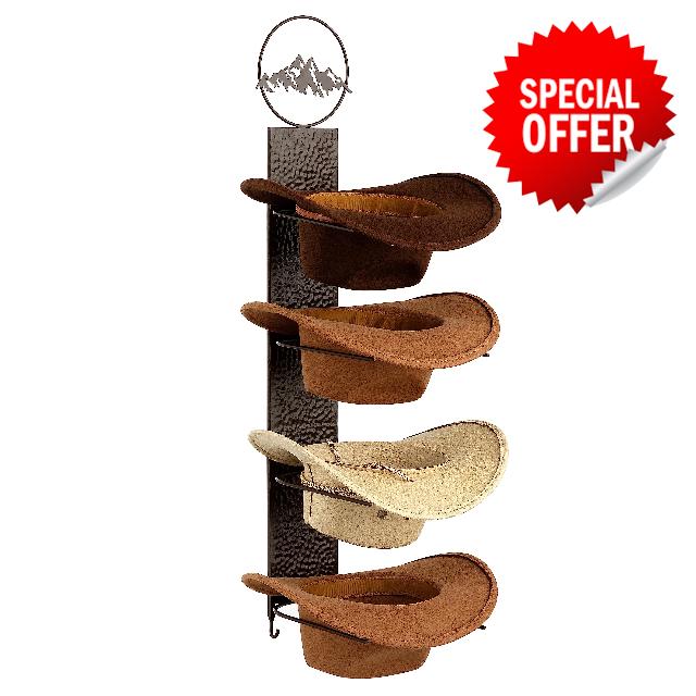 Izzy & Olives Rustic Metal Cowboy Hat Rack for 4 Hats | Western Hat Rack for Cowboy Hats | Fold-Up Cowboy Hat Holder and Cowboy Hat Rack for Wall | Cowboy Hat Hanger with Hat Display Wall Mount