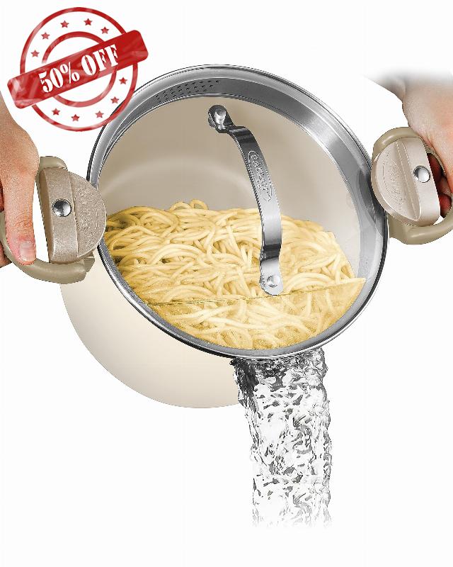 Gotham Steel 5 Quart Stock Pot Multipurpose Pasta Pot with Strainer Lid & Twist and Lock Handles