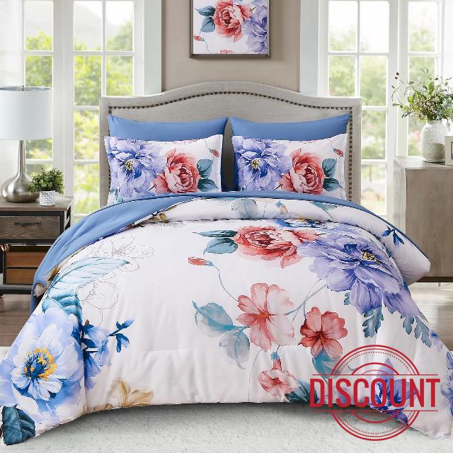 Floral Comforter Set Queen Size 7 Pieces Bed in a Bag