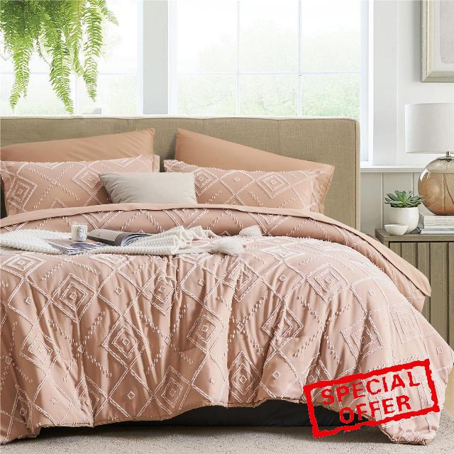 KAKKI Blush Tufted Queen Comforter Set 7 Piece Bed in a Bag