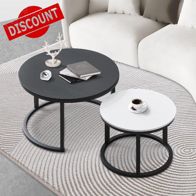 MASAKA B&W 27.5 Inch Round Wood Tables 2 Pack