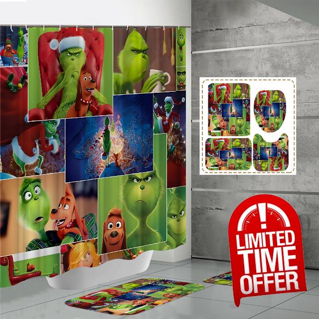 Doimck Christmas Bathroom Sets with Shower Curtain and Rugs