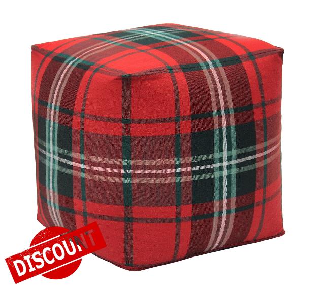 COTTON CRAFT Tartan Plaid Pouf - Christmas Xmas Holiday Plaid Ottoman Foot Stool Bean Bag - Dorm Bedroom Home Décor Accent Seating - Comfortable Prefilled Cotton Square Pouf -15x15x15 inch - Red Green