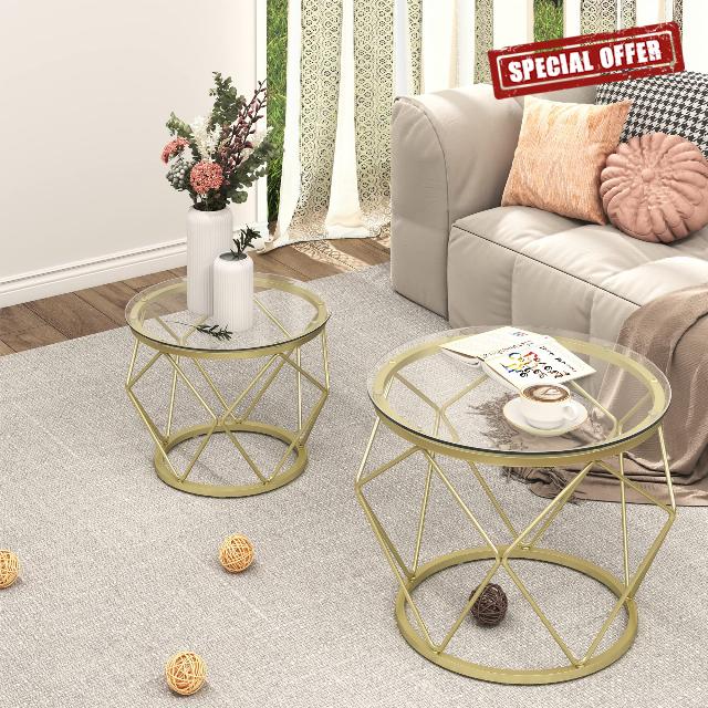 Hzuaneri Round Coffee Table Set of 2