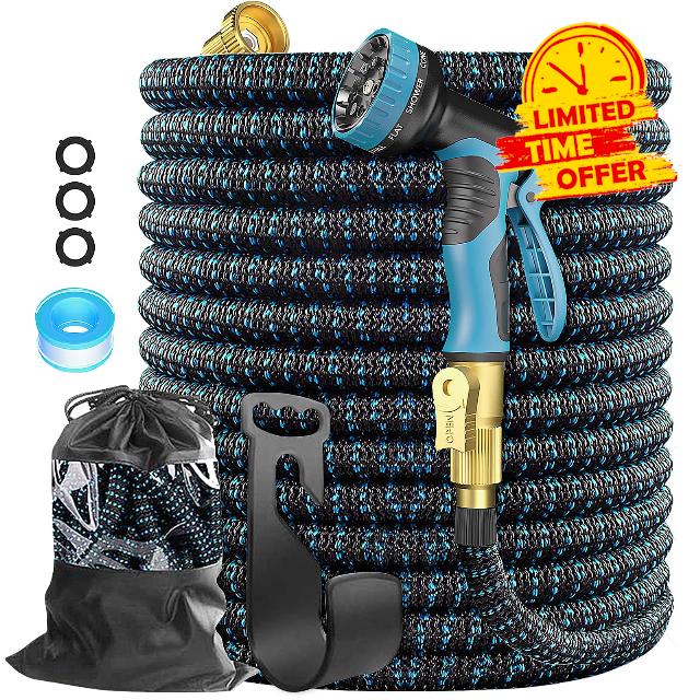 Garden Hose 100ft with 10 Function Spray Nozzle