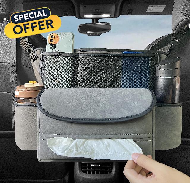 JEYODA Car Suede Seat Organizer High-capacity Seat Back Pouch Central Storage for Pickup SUVs Double-sided Tissue Storage Handbag Holder Car Accessories (Grey)